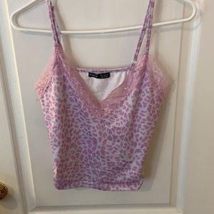 Shein pink leopard print y2k tank top with lace